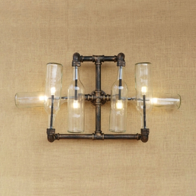 Industrial Wall Sconce 6 Light with Glass 12" High Glass Shade, Pipe Fixture Arm