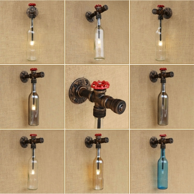 Industrial Wall Sconce Valve Decorative Pipe Fixture Arm G4 LED Retro Vintage with Clear Glass Shade