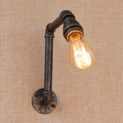 Industrial Wall Sconce Retro LOFT Pipe Fixture Arm in Open Bulb Style, Black