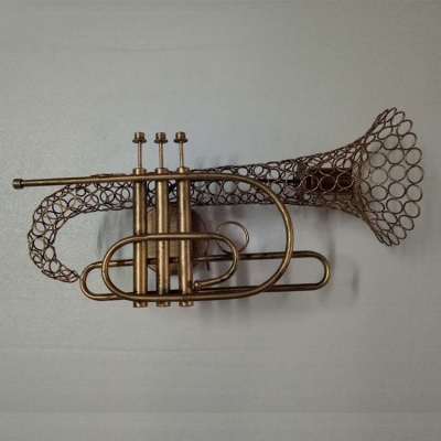 Industrial Wall Sconce with Novelty Single Light Trombone Shade in Gold