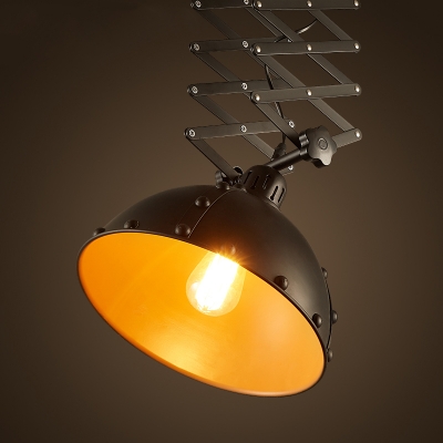 Industrial Extendable Indoor Pendant Light in Black Bowl Shape