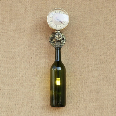 Industrial Wall Sconce with Colorful Wine Bottle Glass Shade in Vintage Pipe Style Watermeter Decoration