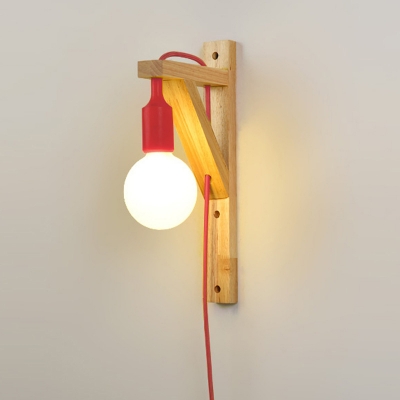 Vintage Wall Sconce with Wood Arm in Wood Finish