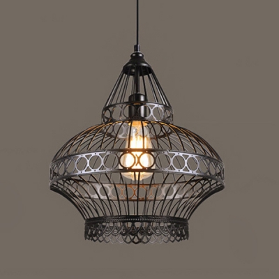 

Industrial Hanging Pendant Light with Lantern Metal Cage Shade in Black, HL449166