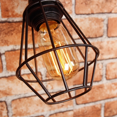 Industrial Wall Light Retro Vintage with Metal Cage Frame with Silver/Gold Pipe Fixture