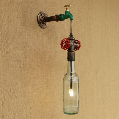 Industrial Retro Wall Sconce G4 LED with Clear Glass Shade, Pipe Style Valve and Tap Decoration
