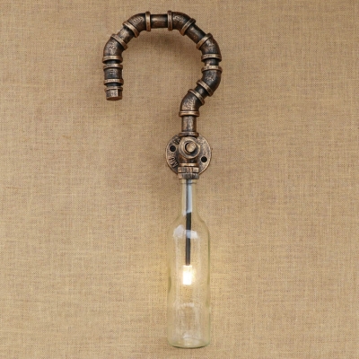 Industrial Vintage Wall Sconce G4 LED Question Mark Design Pipe Fixture Arm with Clear Glass Shade