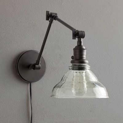 Industrial Wall Sconce Adjustable with Modern Clear Glass Shade in Sliver
