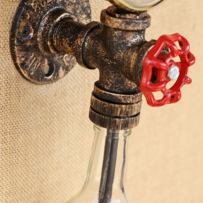 Industrial Wall Sconce LOFT Retro Vintage with Watermeter and Valve Decorative Pipe Fixture, Clear Glass Shade
