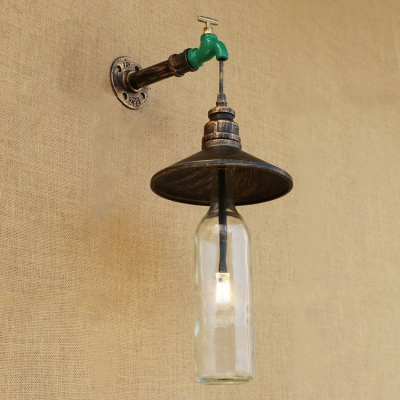 Industrial Wall Sconce with Creative Clear Glass Shade, LOFT Metal Shade and Tap Decorative