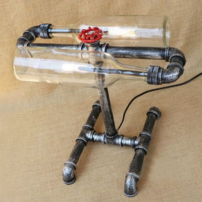 Industrial LOFT Table Lamp Valve Decorative Pipe Fixture Arm with Colorful Bottle Glass Shade
