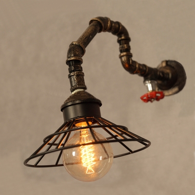 

Industrial Vintage Wall Light Retro Arc Pipe Fixture with Metal Frame in Aged Bronze, HL448963