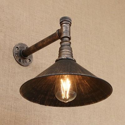 Industrial Vintage Wall Sconce with Metal Shade Retro Arc Loft Pipe Fixture Arm