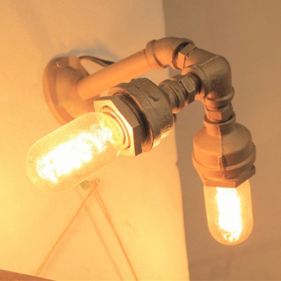 Industrial Wall Light 2 Light with Pipe Fixture in Bare Bulb Design, Color Option