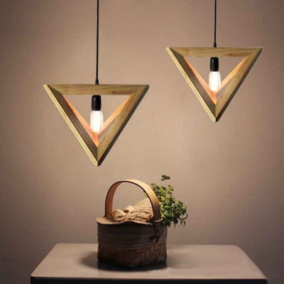 Vintage Wooden Pendant Light with 11.8''W Conical Shade