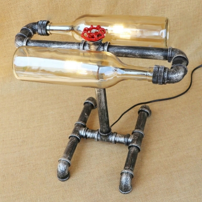 Industrial LOFT Table Lamp Valve Decorative Pipe Fixture Arm with Colorful Bottle Glass Shade
