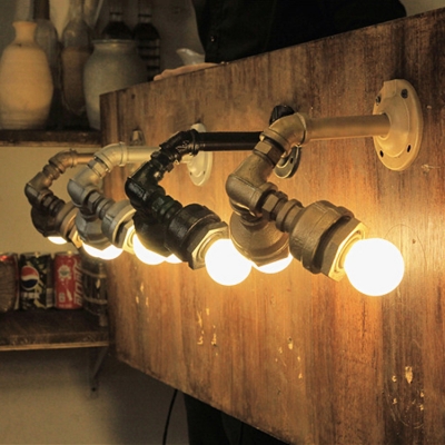 Industrial Wall Light 2 Light with Pipe Fixture in Bare Bulb Design, Color Option