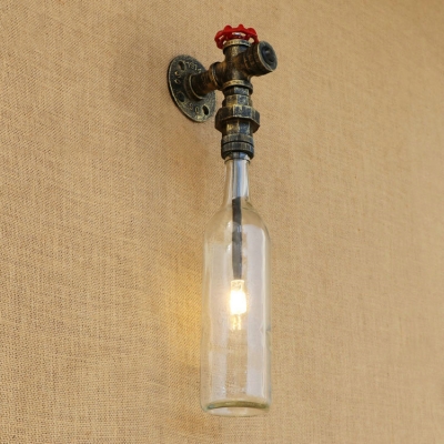 Industrial Wall Sconce Valve Decorative Pipe Fixture Arm G4 LED Retro Vintage with Clear Glass Shade