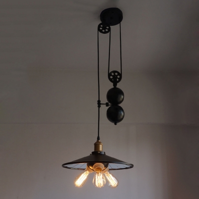 Industrial Extendable Multi Light Pendant in Black Finished, 3 Lights