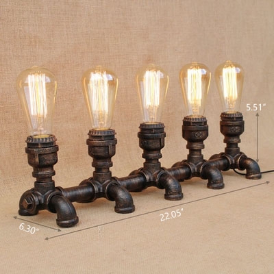 Industrial Table Lamp with Fabulous Pipe Fixture Body in Open Bulb Design, Aged Bronze