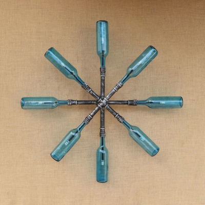 Industrial Vintage Wall Sconce with Star Shape Pipe Fixture Body, Colorful Glass Bottle Shade
