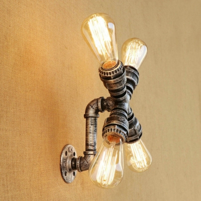 Industrial Wall Light 4 Light Fan Shape Pipe Fixture Arm in Sliver for Hallway