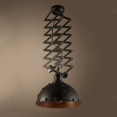 Industrial Extendable Indoor Pendant Light in Black Bowl Shape