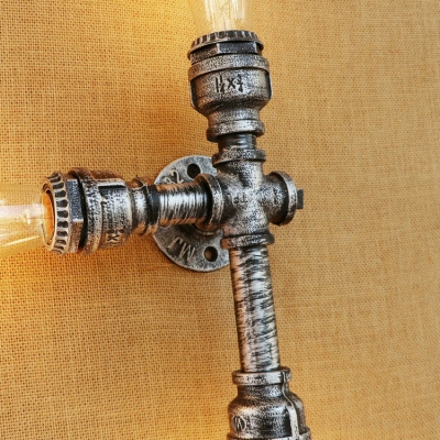 Industrial Wall Sconce 3 Light with Pipe Fixture Arm in Sliver, Open Bulb Style