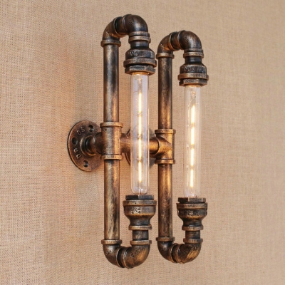 Industrial LOFT Wall Sconce 2 Light 16 Inch High Pipe Fixture Arm in Bronze