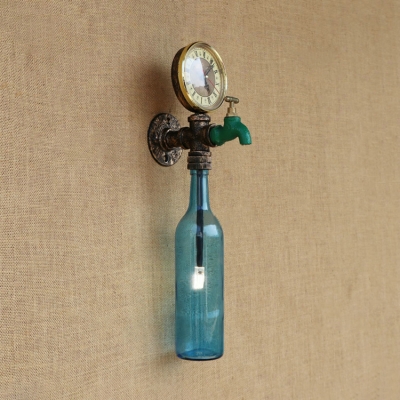 Industrial Wall Sconce Creative Pipe Style Retro Watermeter and Tap Decorative Fixture with Clear Glass Shade