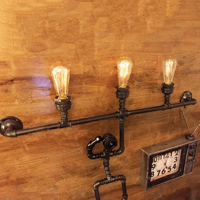 Industrial Pipe Wall Sconce with 3 Light and Robert Shape Fixture Arm