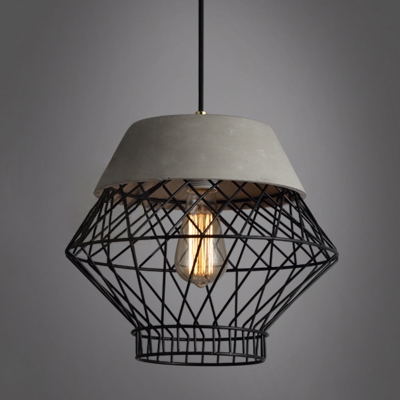 Industrial Concrete Pendant Light with Wire Cage in Nordic Style
