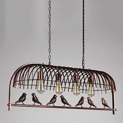 Industrial Island Pendant in Birdcage Style, Rust, 4 Light