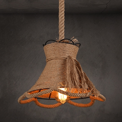 Industrial Single Pendant Light American Countryside Style E27 Lighting with Flower Rope Shade