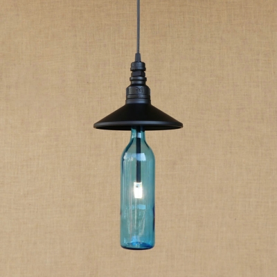 

Industrial Single Pendant Light with 12" High Blue/Amber/Smoke Glass Shade, Metal Shade Decoration, HL449384