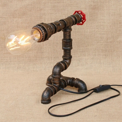 Industrial Table Lamp in Open Bulb Design with Valve Decorative LOFT Style Pipe Fixture