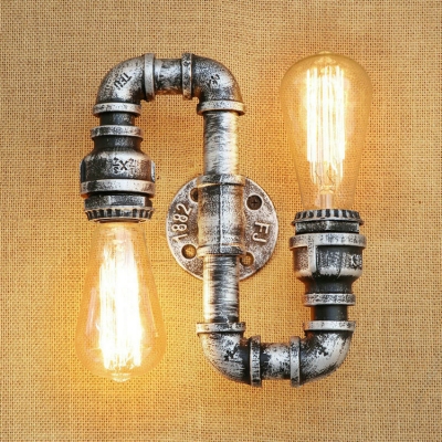 Industrial Wall Sconce with Sliver Pipe Fixture Arm in Open Bulb Style for Indoor/ Hallway Lighting
