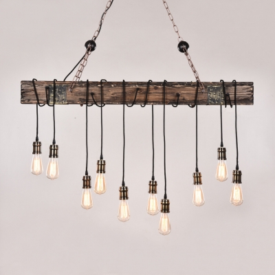 Industrial 10 Light Multi Light Ceiling Light with Wood Accent