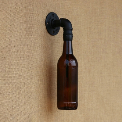 Industrial LOFT Wall Sconce Retro Vintage Colorful Arc Pipe Fixture Arm with Brown Bottle Glass Shade
