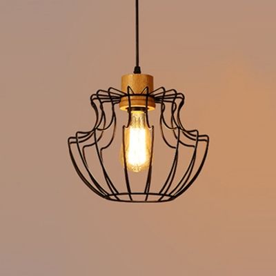 

Industrial Pendant Light with Metal Cage in Black