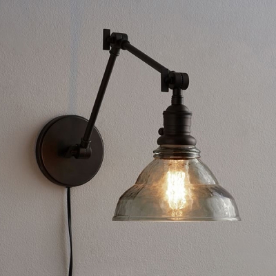Industrial Wall Sconce Adjustable with Modern Clear Glass Shade in Black