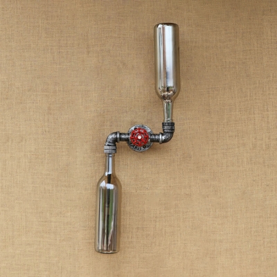 Industrial Wall Sconce LOFT Valve Decorative Pipe Fixture Arm with Clear Wine Bottle Glass Shade