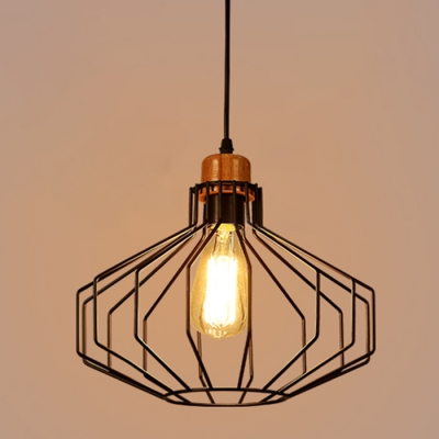 

Vintage Pendant Light with 11.4''W Hexagon Cage, Black, HL449349