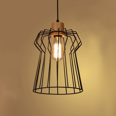 Vintage Pendant Light with Wire Cage in Black