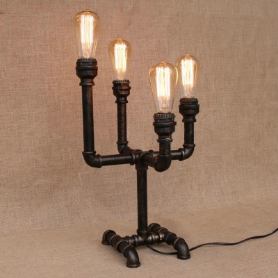 Industrial 4 Light Pipe Desk Lamp with Metal Lamp Base, Aged Bronze