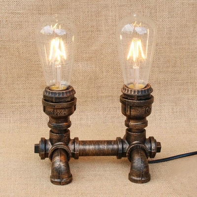 Industrial Desk Lamp with Pipe Lamp Base in Open Bulb Style in Aged Bronze