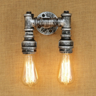 Industrial Wall Sconce Retro Loft Pipe Fixture Arm in Black/Bronze/Sliver, Open Bulb Style