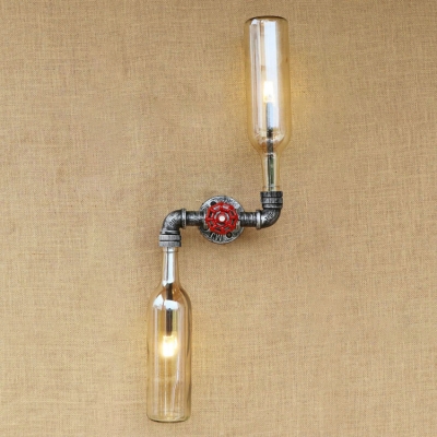 Industrial Wall Sconce LOFT Valve Decorative Pipe Fixture Arm with Colorful Wine Bottle Glass Shade