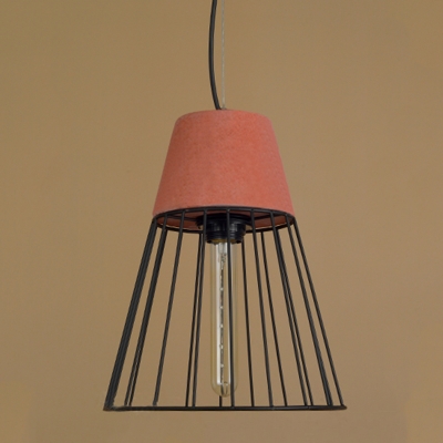 Vintage Nordic Pendant Light Concrete with Coolie Shade in Grey/Red