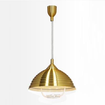 Industrial Adjustable Pendant Light with Ribbed Dome Shade in Gold/ Rose Red